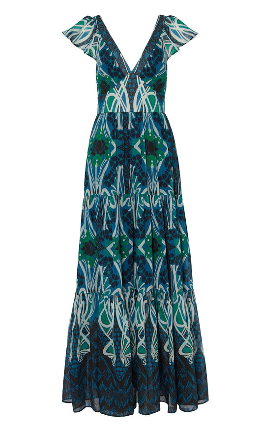 Monikh V-Neck Dress - Blue/Green Mix