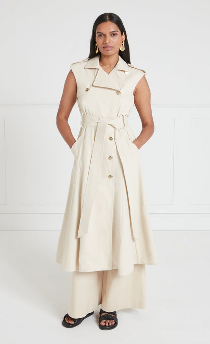 Javier Sleeveless Trench Coat - Sandy Cream