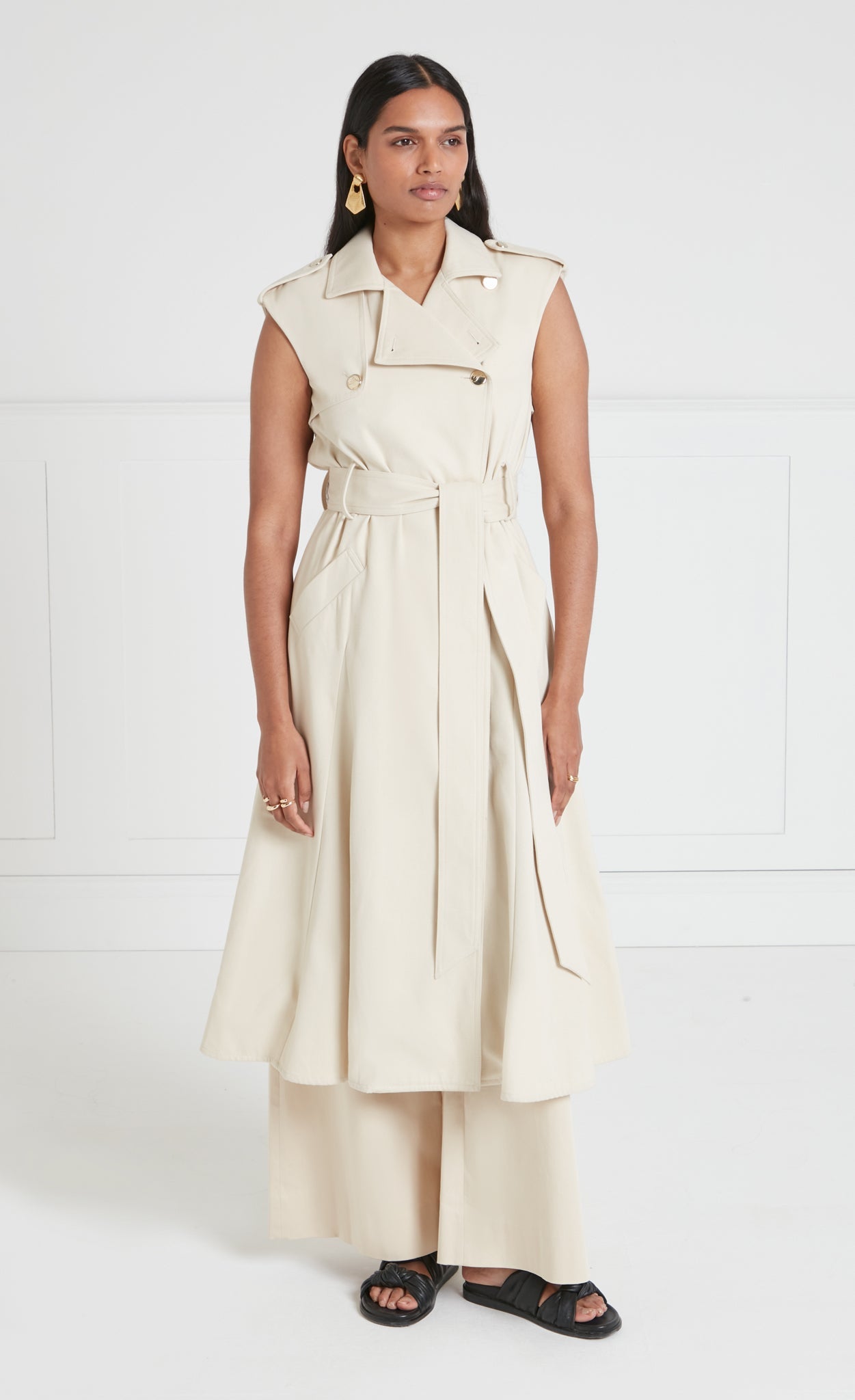 Javier Sleeveless Trench Coat - Sandy Cream