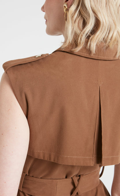 Javier Sleeveless Trench Coat - Brown