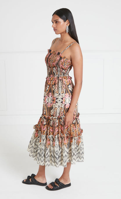 Monikh Strappy Dress - Pink/Sand Mix