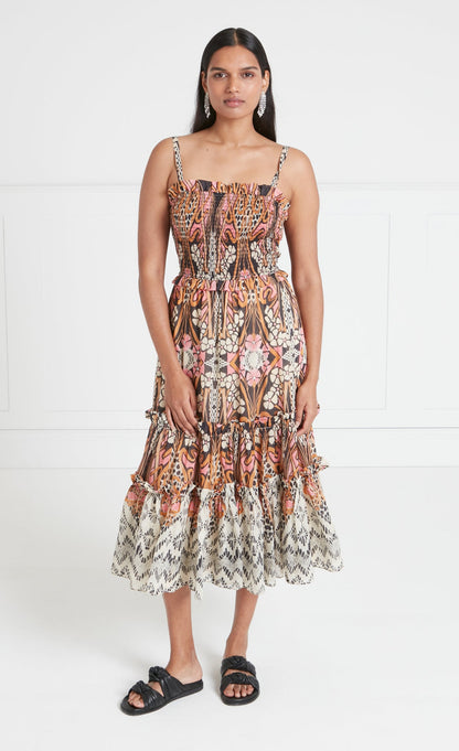 Monikh Strappy Dress - Pink/Sand Mix