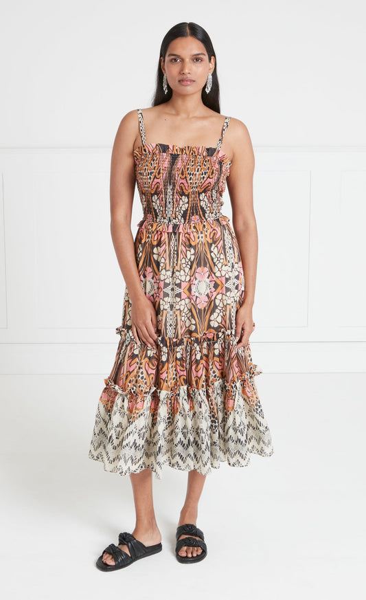 Monikh Strappy Dress - Pink/Sand Mix