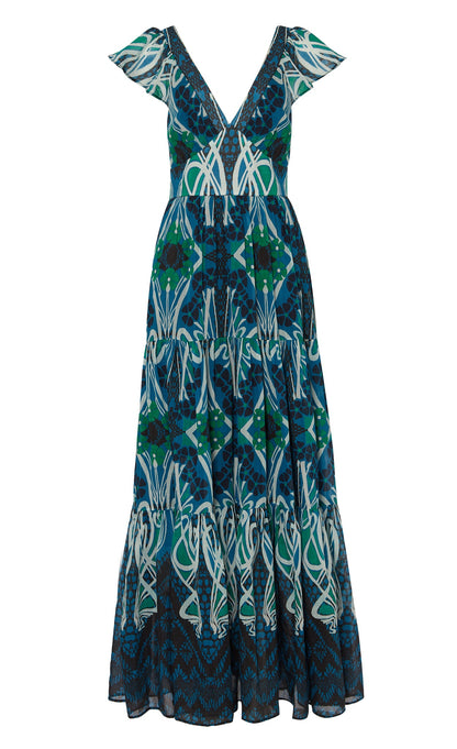Monikh V-Neck Dress - Blue/Green Mix