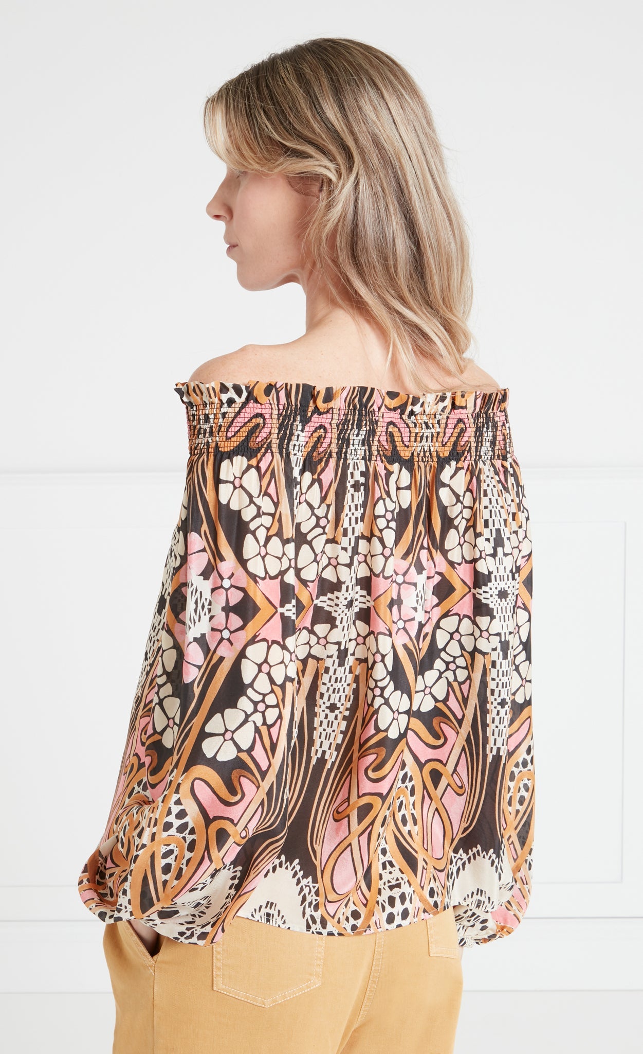 Monikh Off Shoulder Top - Pink/Sand Mix