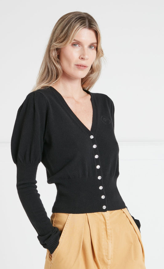 Tonal T-Logo Cardigan - Black