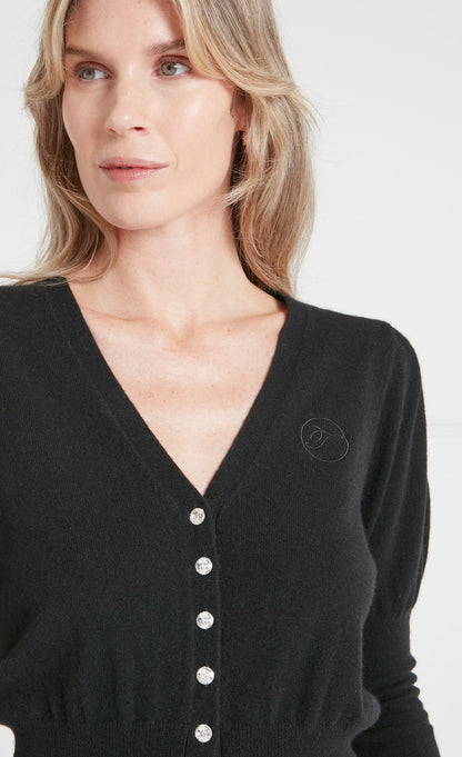 Tonal T-Logo Cardigan - Black