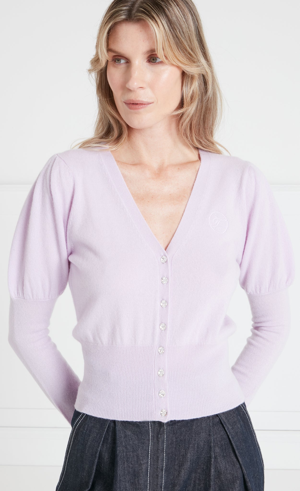 Tonal T-Logo Cardigan - Pink